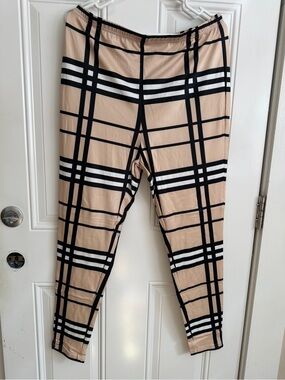SHEIN Beige Plaid High-Waist Stretch Leggings